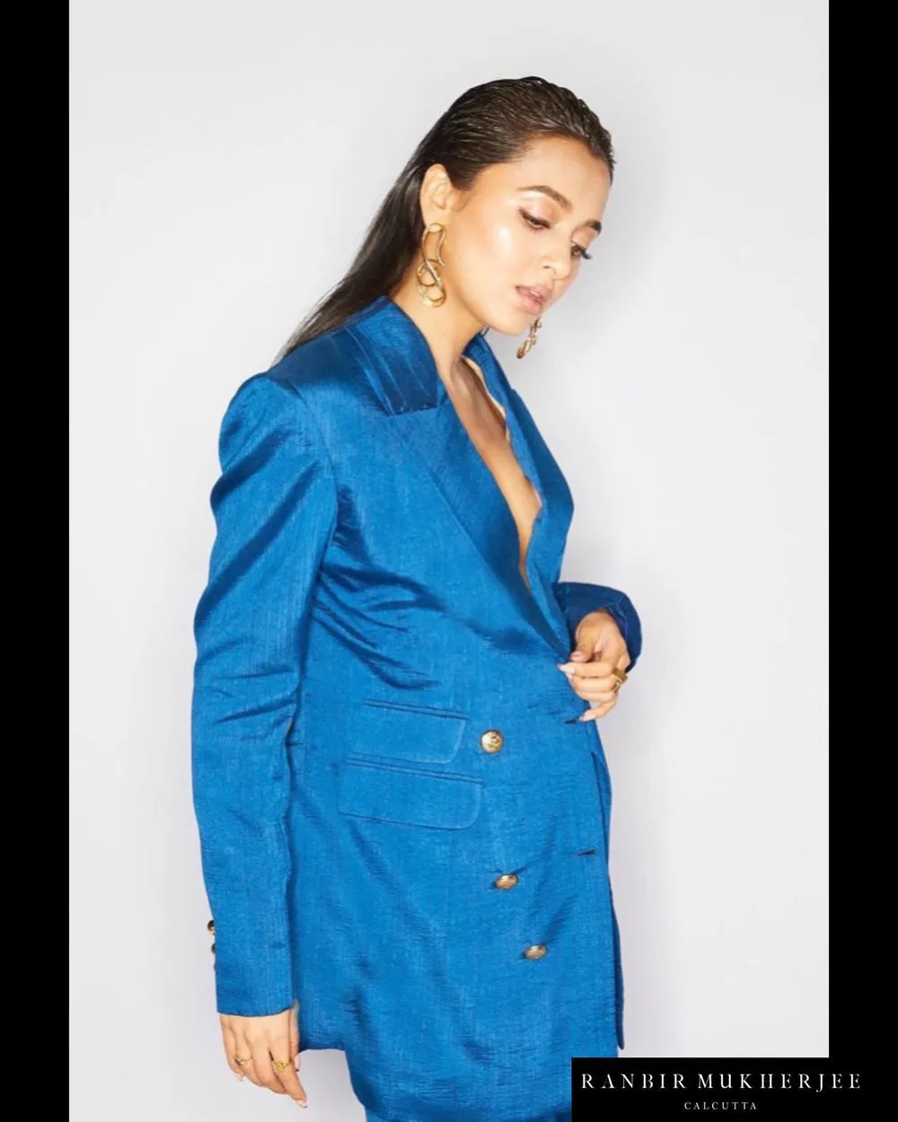 Dark Blue Nysa Silk Blazer Set