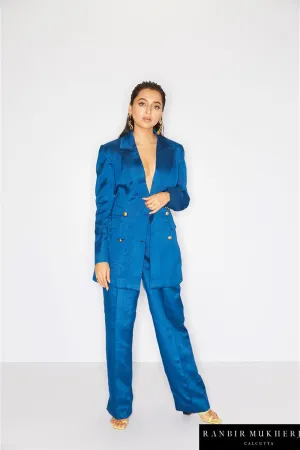 Dark Blue Nysa Silk Blazer Set