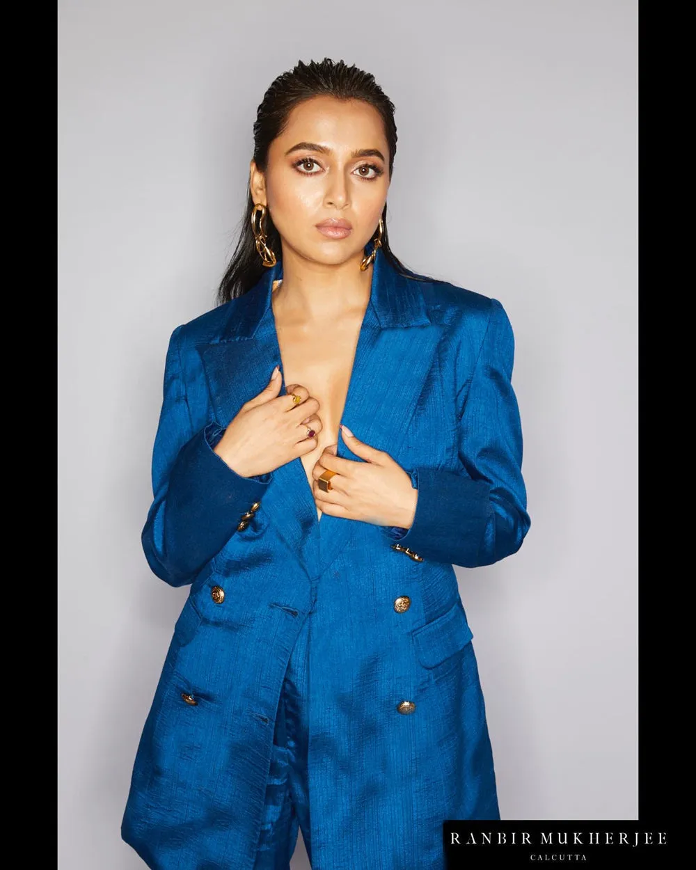 Dark Blue Nysa Silk Blazer Set