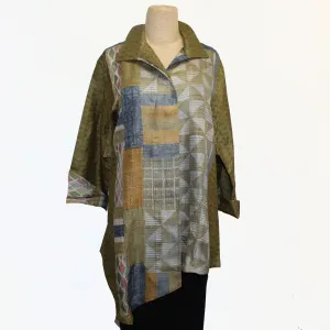 Darshan Shah Shirt/Tunic, Asymmetrical, Olive/Blue/Gold, L