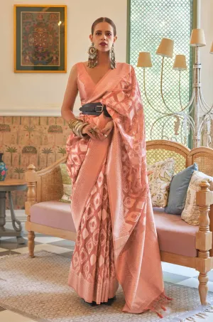 Deep Peach Tissue Silk Saree
