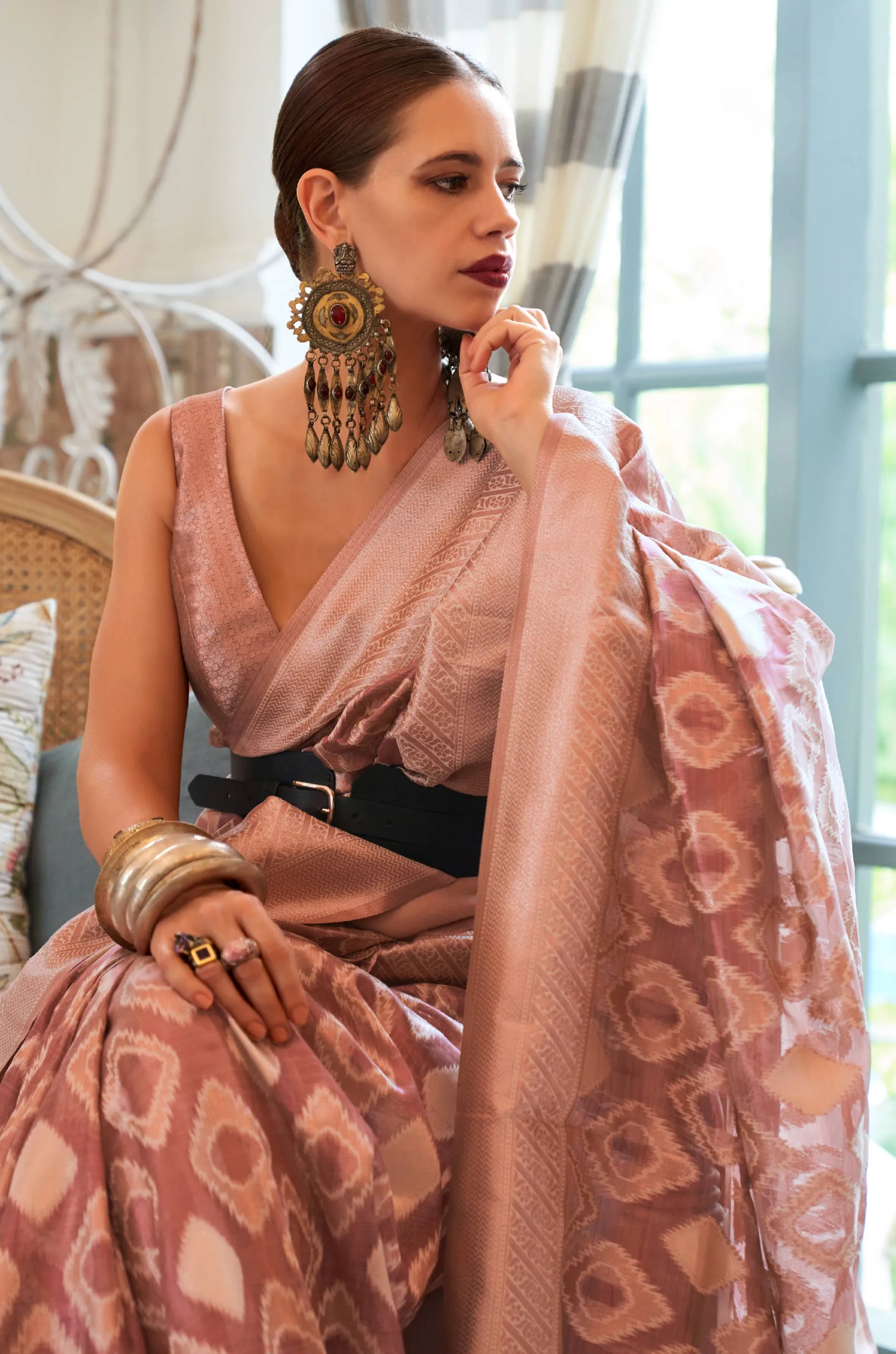 Deep Peach Tissue Silk Saree