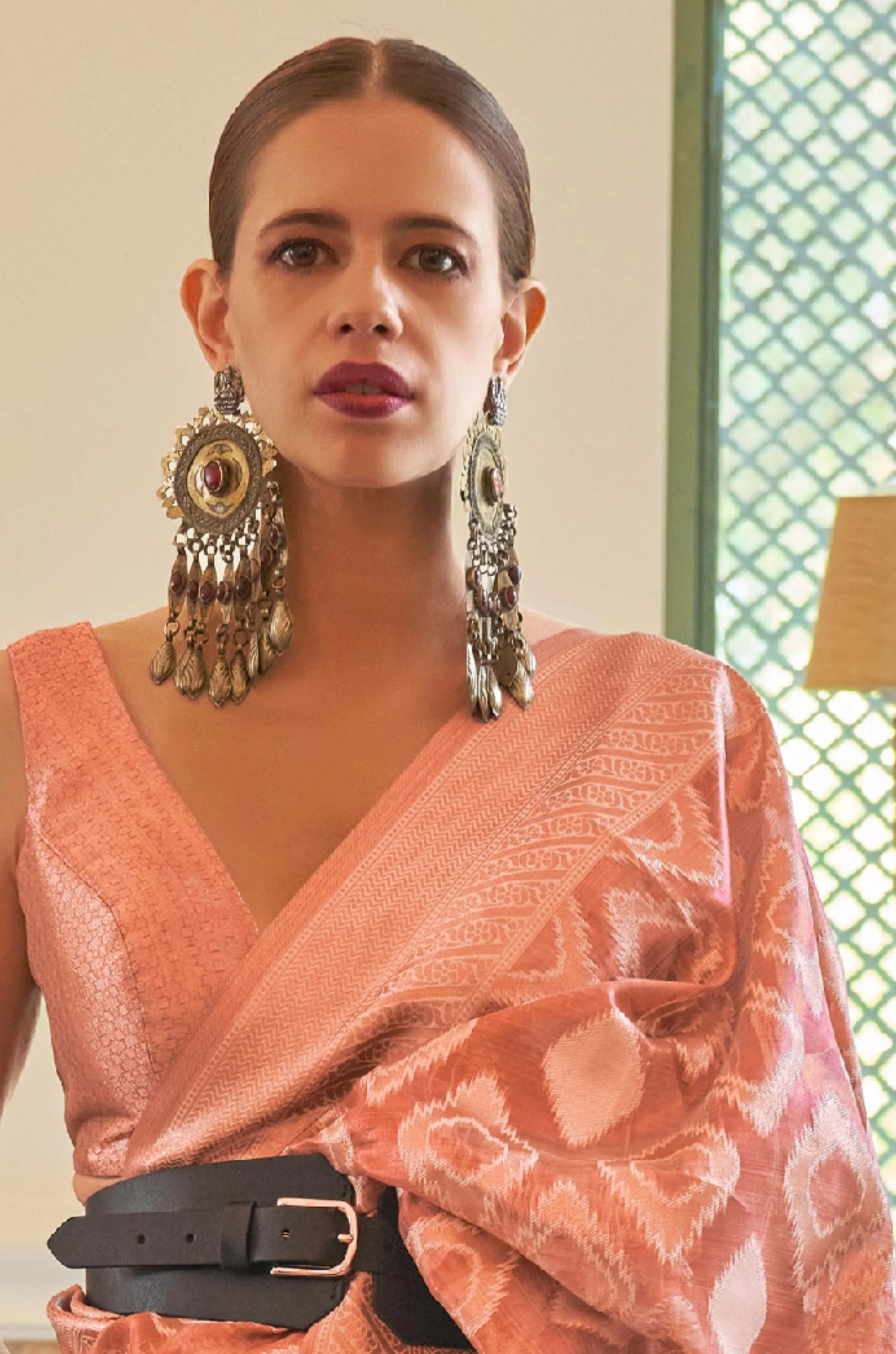Deep Peach Tissue Silk Saree