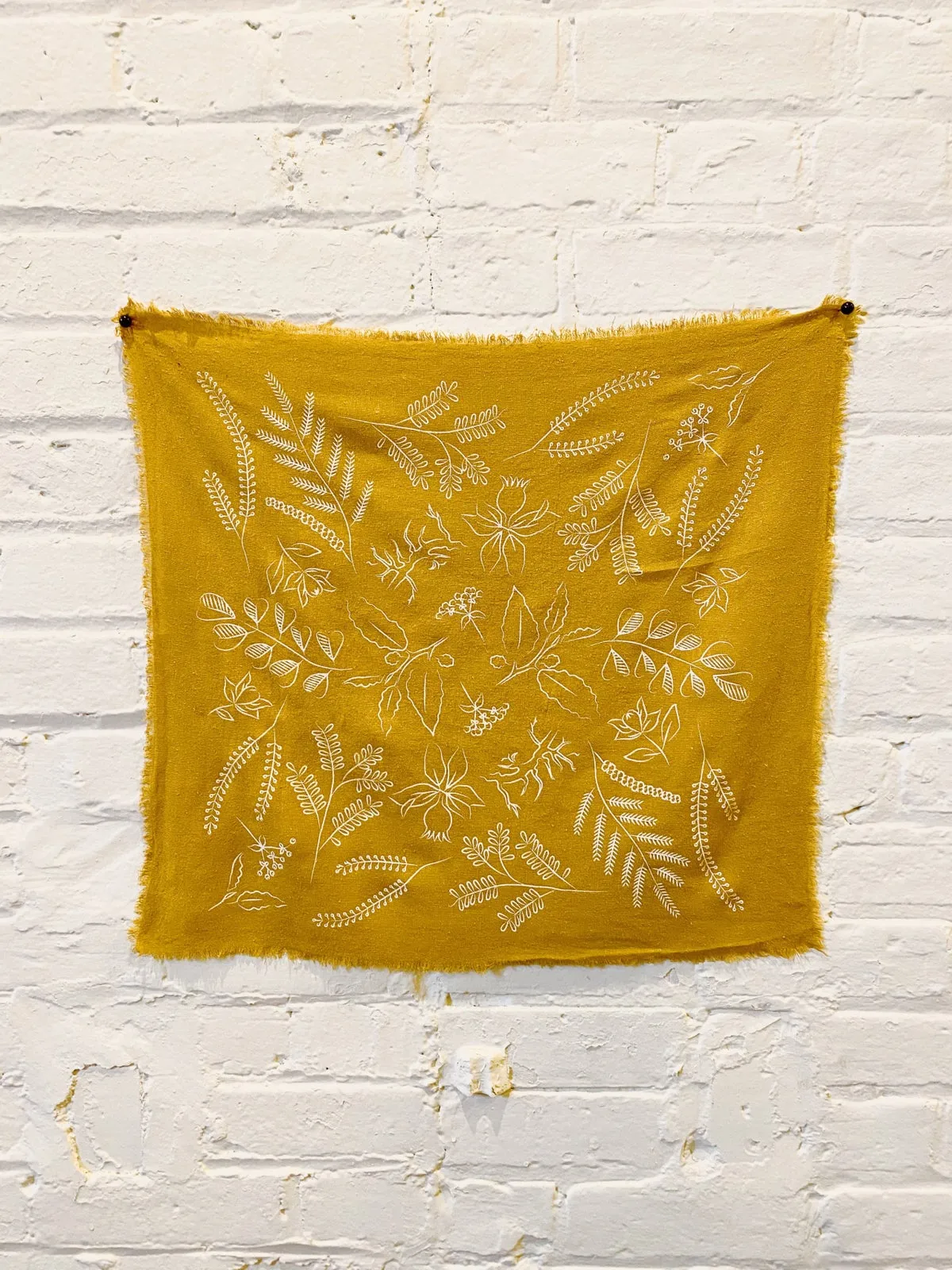 Desert Gold Botanical Print Naturally Dyed Bandana (white)