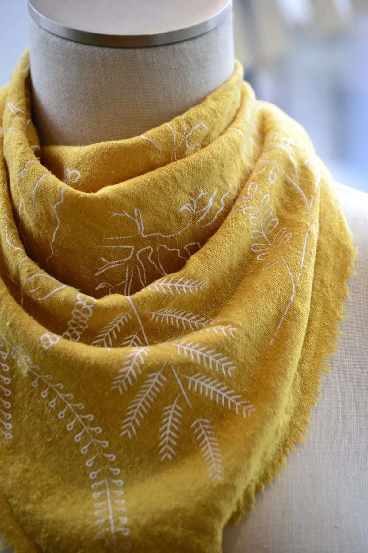 Desert Gold Botanical Print Naturally Dyed Bandana (white)