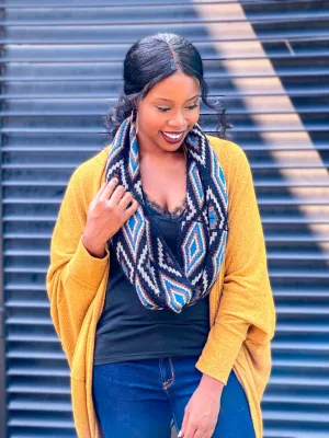 Diamond Print Infinity Scarf - Blue