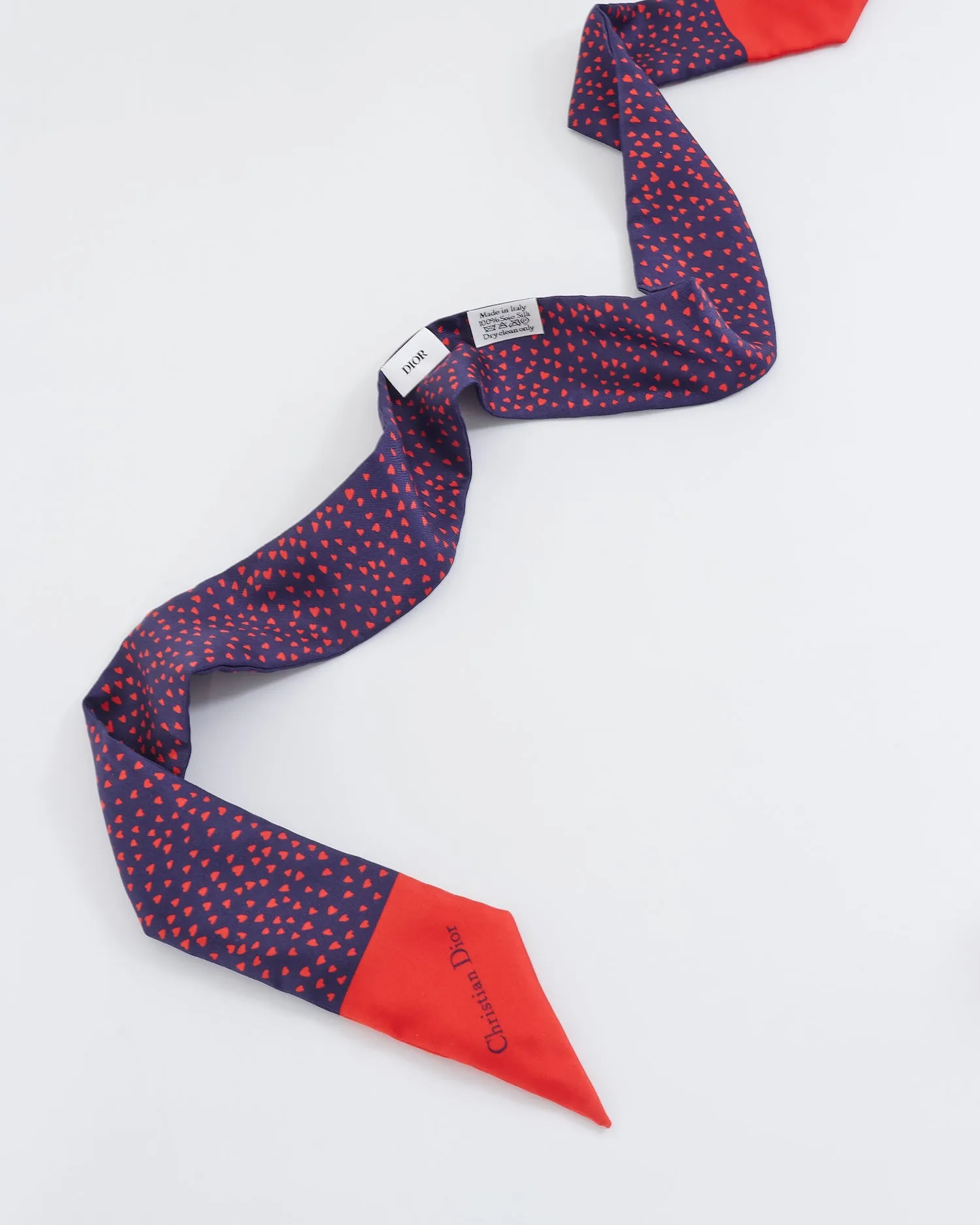 Dior Navy & Red "I Love Paris" Heart Print Twilly