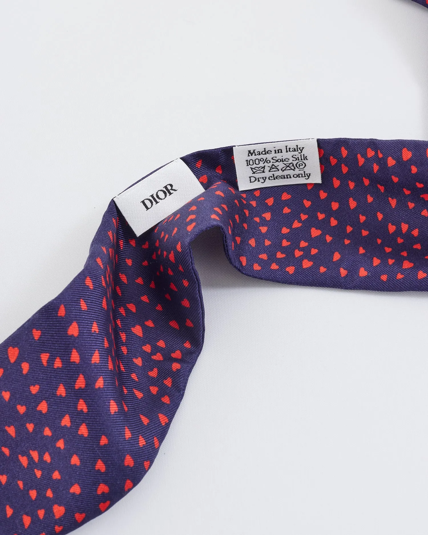 Dior Navy & Red "I Love Paris" Heart Print Twilly