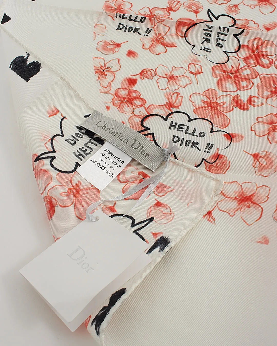 Dior White Floral Hello Dior Silk Bandana Scarf