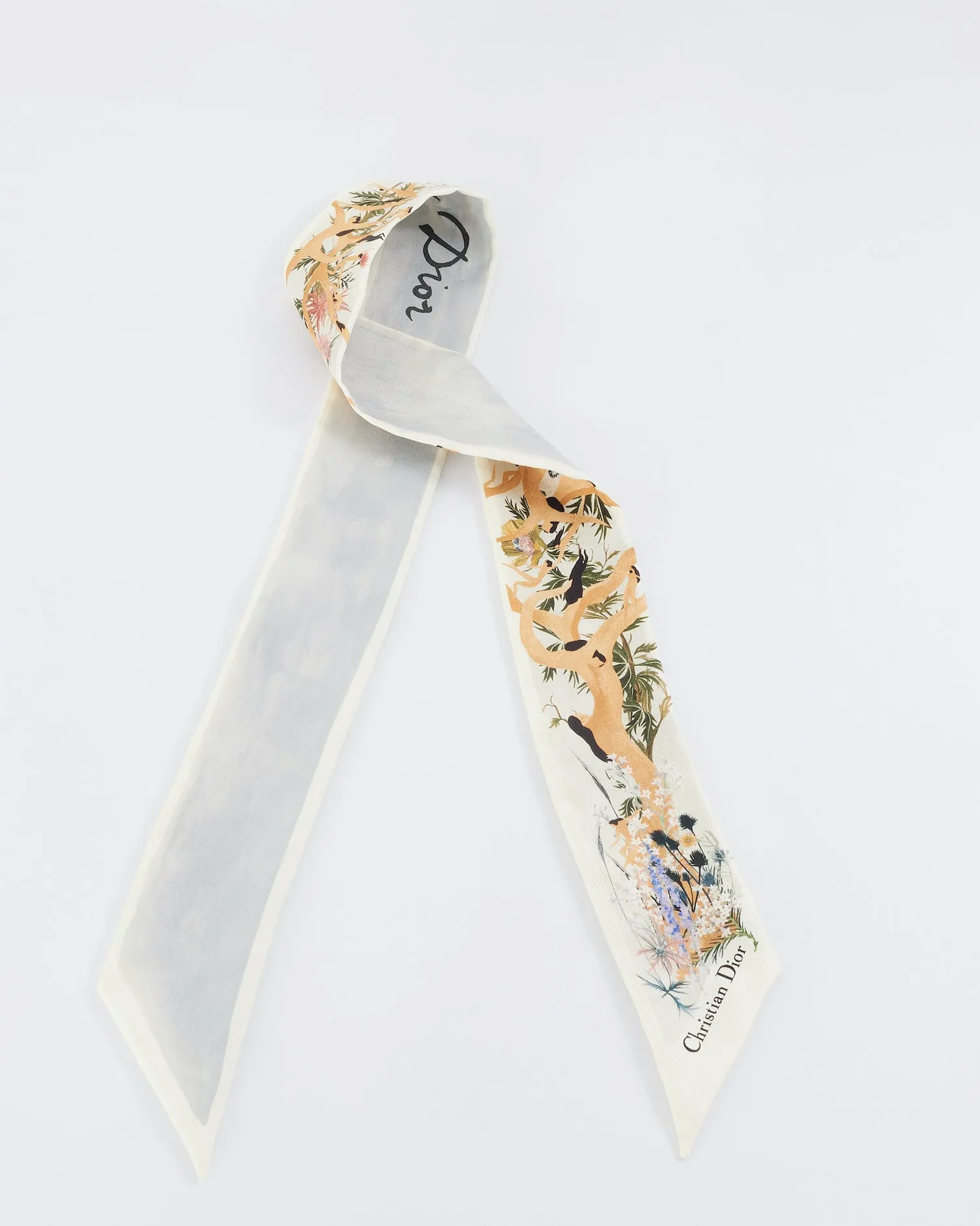Dior White Silk Floral "Granville" Twilly