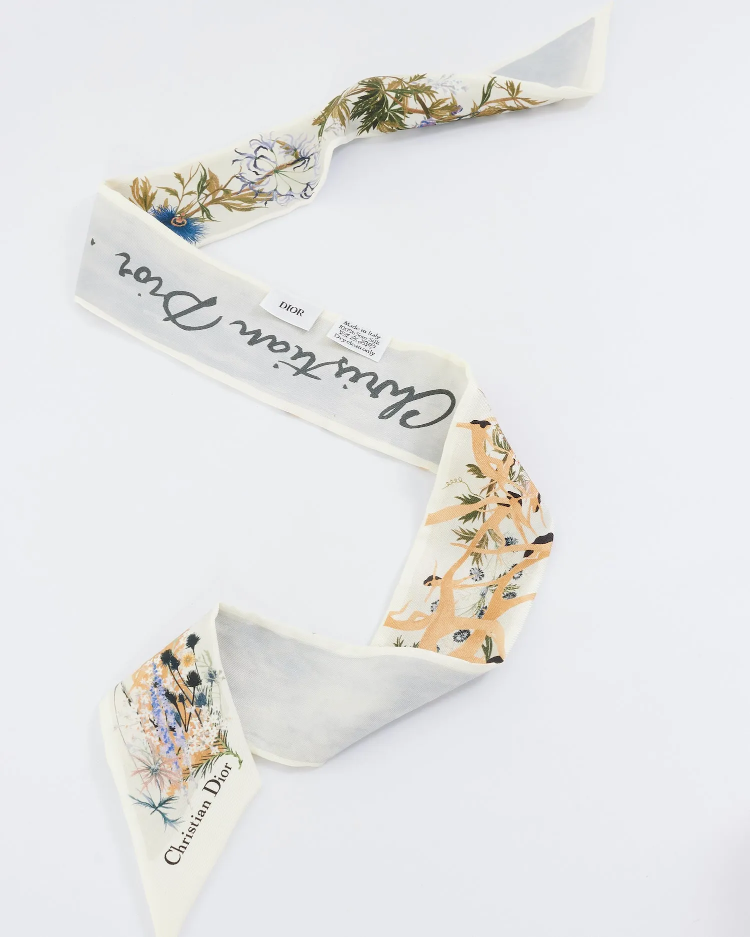Dior White Silk Floral "Granville" Twilly