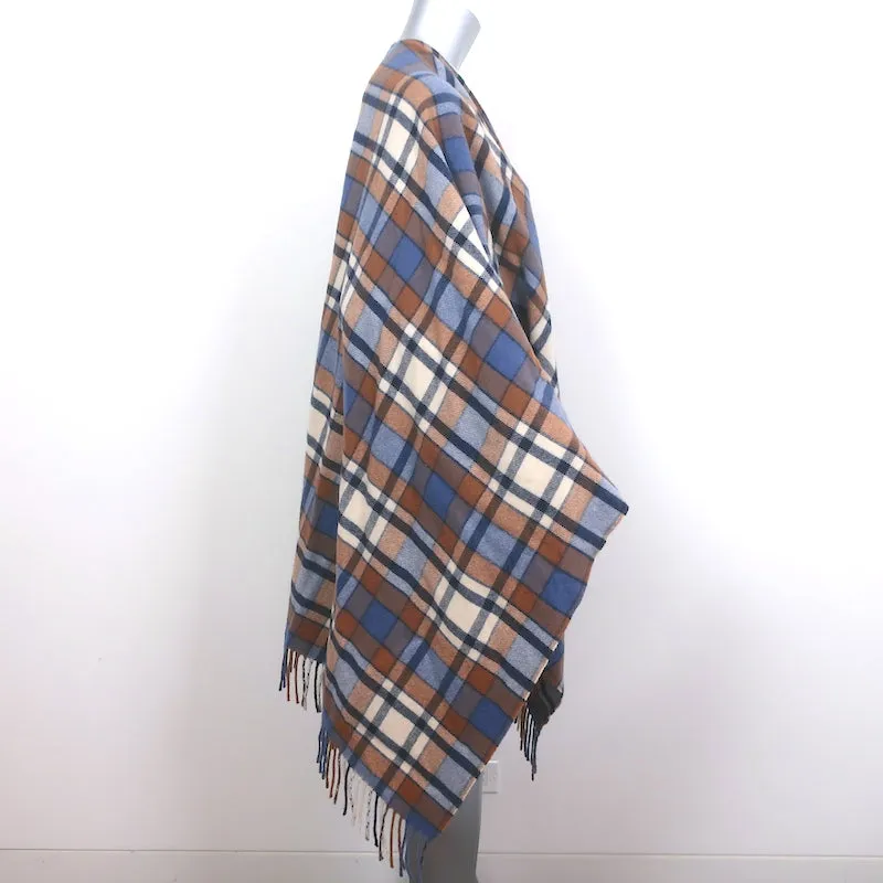 Doen Ember Plaid Fringed Wrap Blue/Tan Wool-Cashmere Size Small