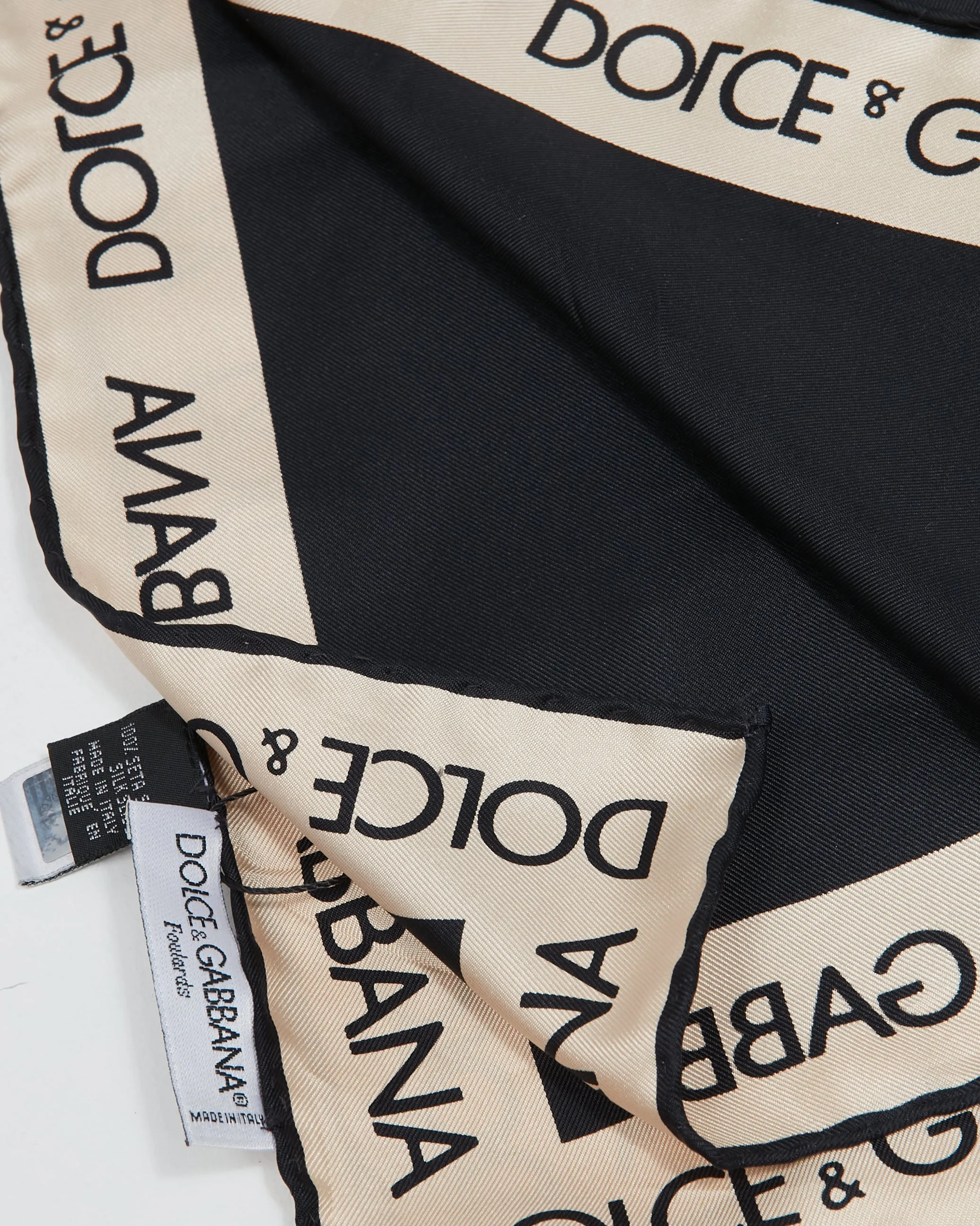 Dolce & Gabbana Black/Beige Silk Logo Scarf