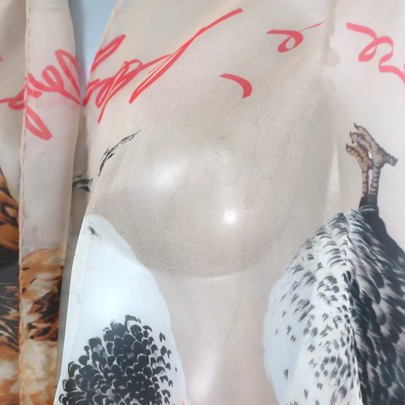 Dolce & Gabbana Rooster Print Silk Chiffon Scarf Ecru