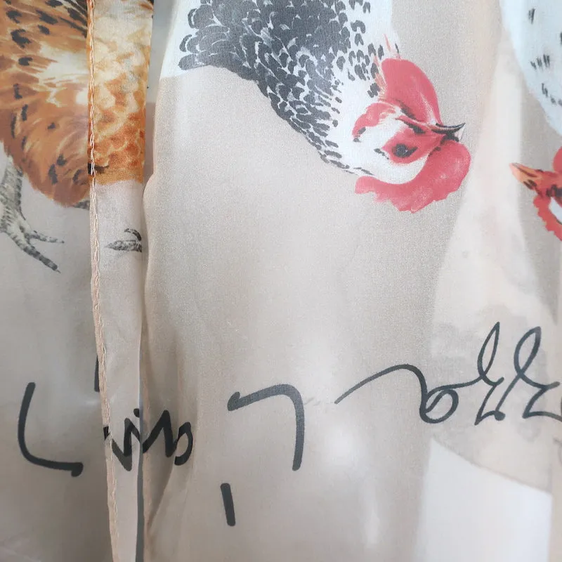 Dolce & Gabbana Rooster Print Silk Chiffon Scarf Ecru