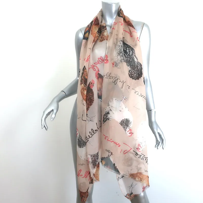 Dolce & Gabbana Rooster Print Silk Chiffon Scarf Ecru