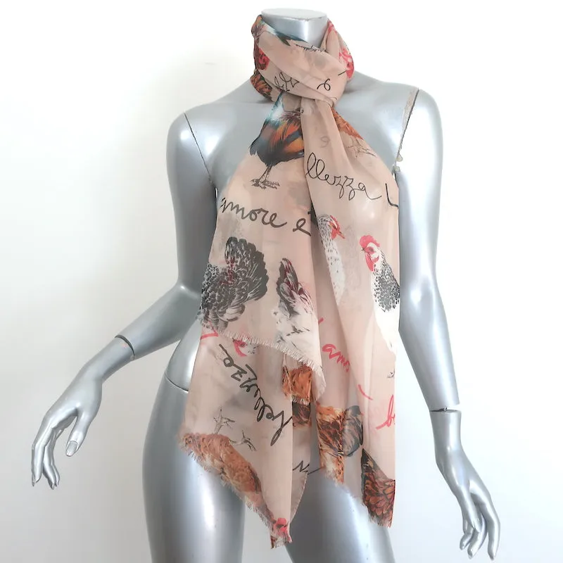Dolce & Gabbana Rooster Print Silk Chiffon Scarf Ecru
