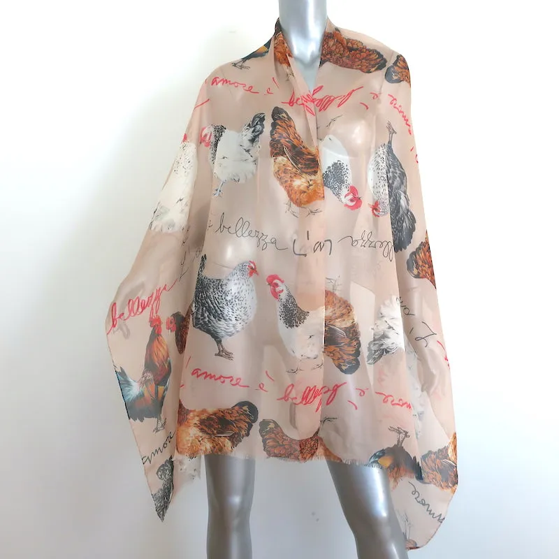 Dolce & Gabbana Rooster Print Silk Chiffon Scarf Ecru