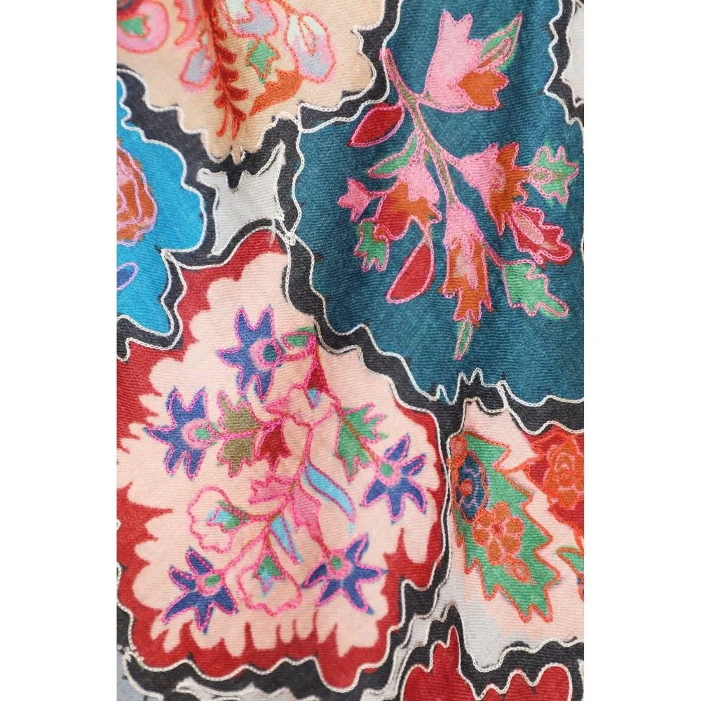 Dusala India Handwoven Pashmina Wool Kalamkari Design Shawl