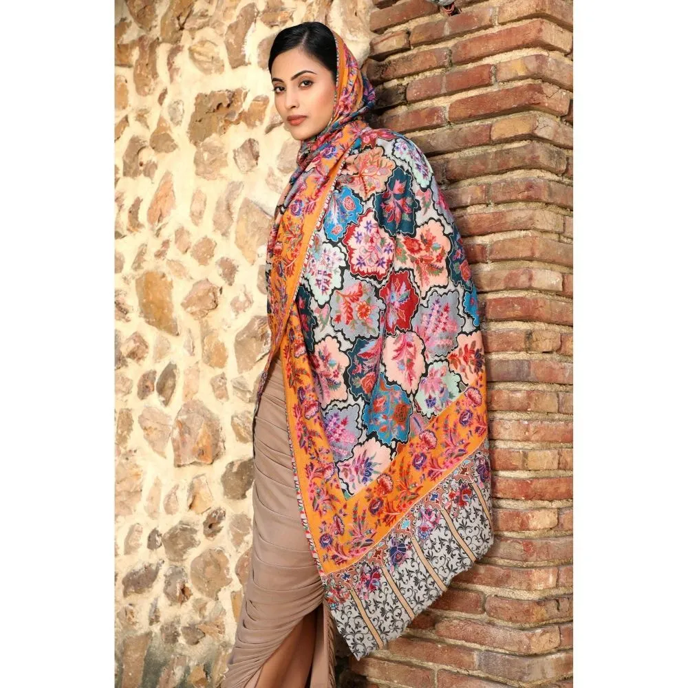Dusala India Handwoven Pashmina Wool Kalamkari Design Shawl