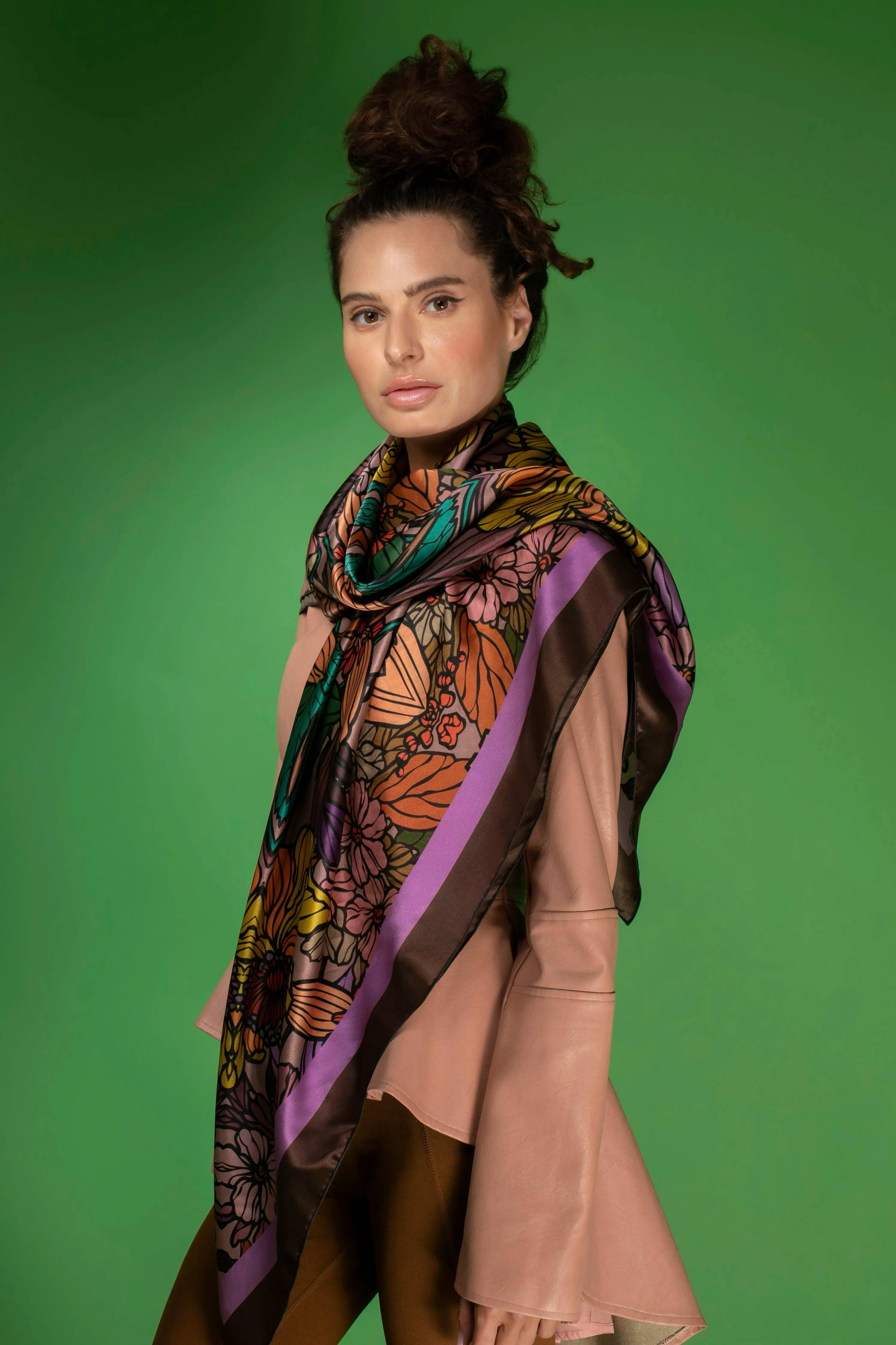 ED-013F-Golden Garden Delights silk scarf