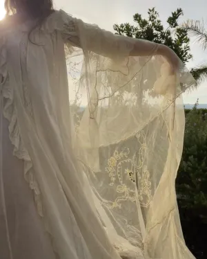 Edwardian Era Tambour Embroidered Net Bedspread/ Shawl/ Ect