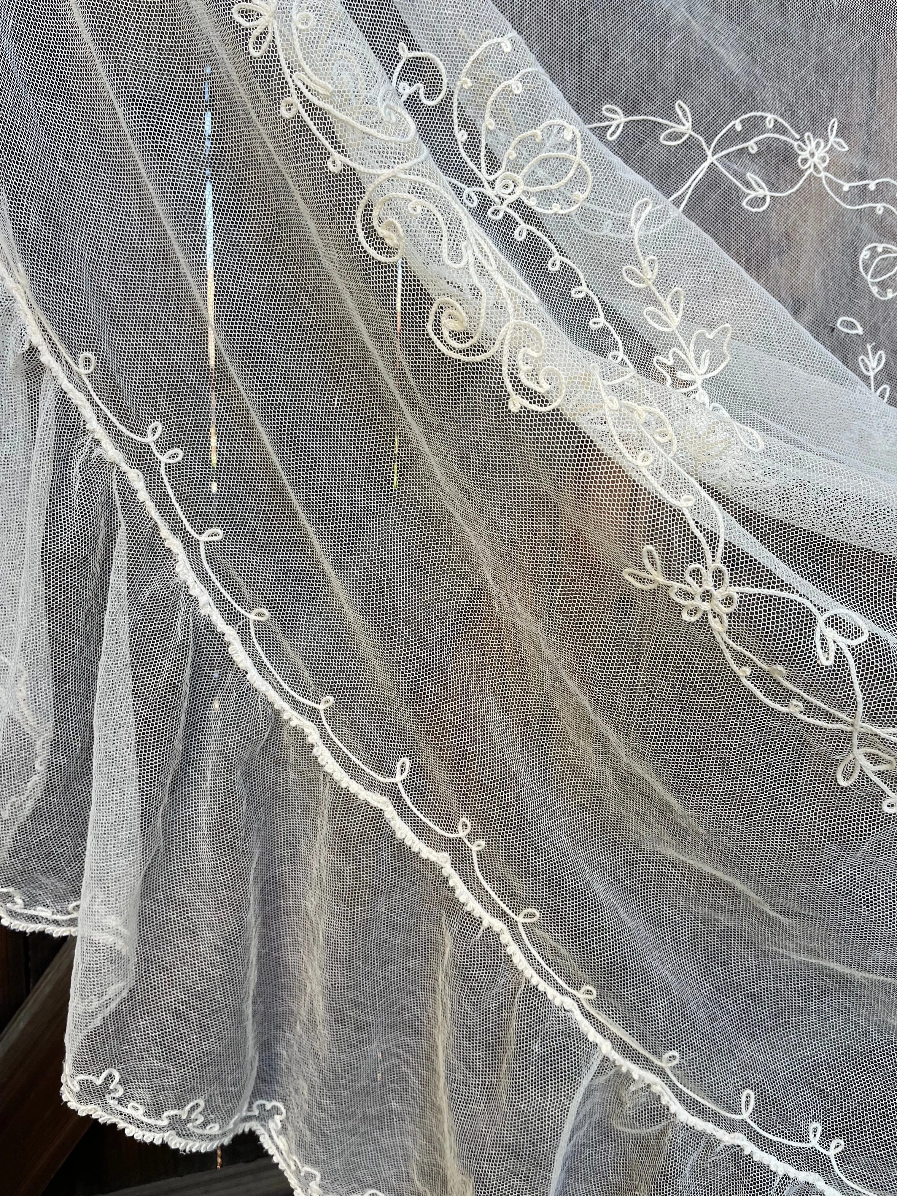Edwardian Era Tambour Embroidered Net Bedspread/ Shawl/ Ect