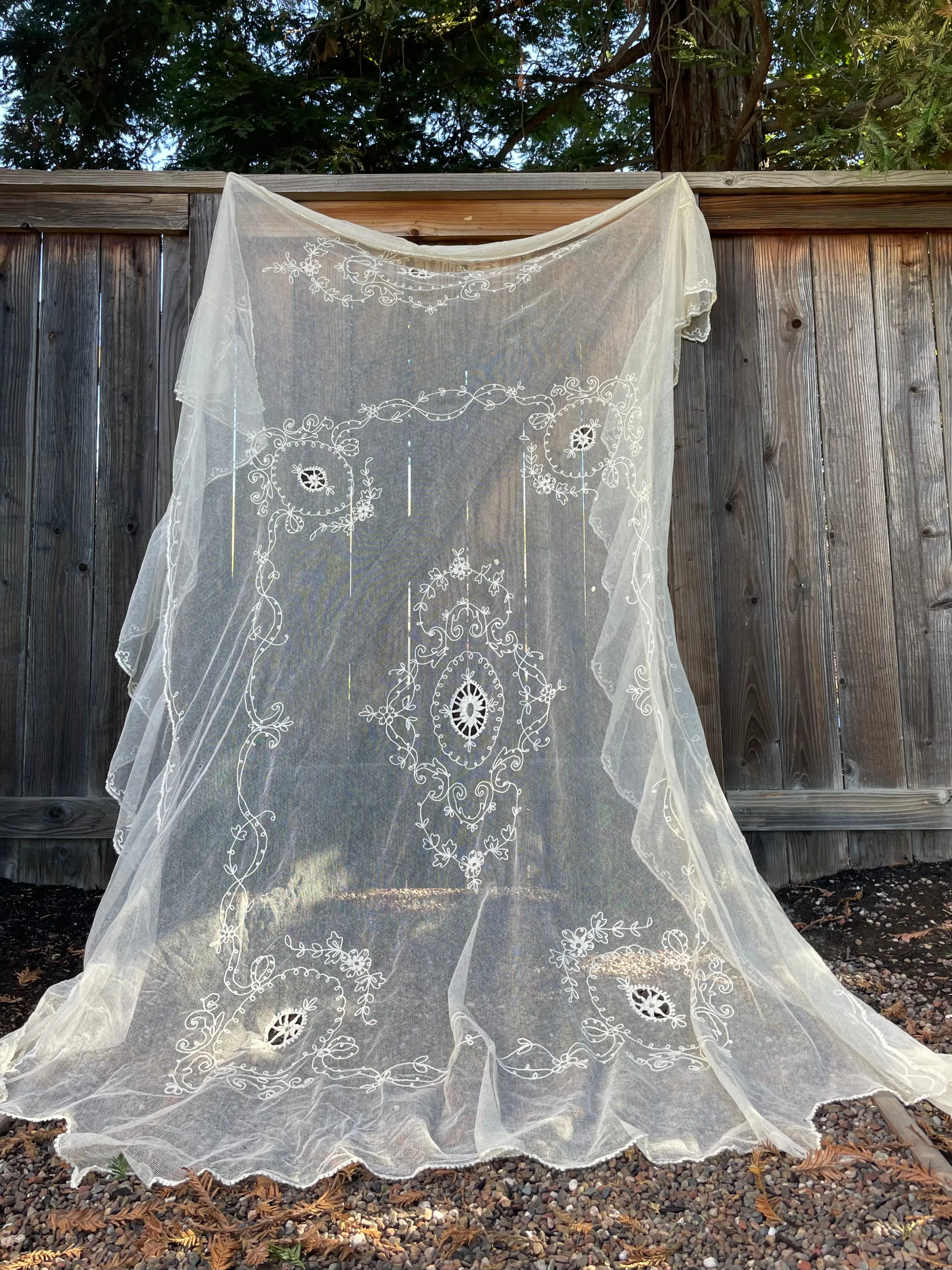 Edwardian Era Tambour Embroidered Net Bedspread/ Shawl/ Ect
