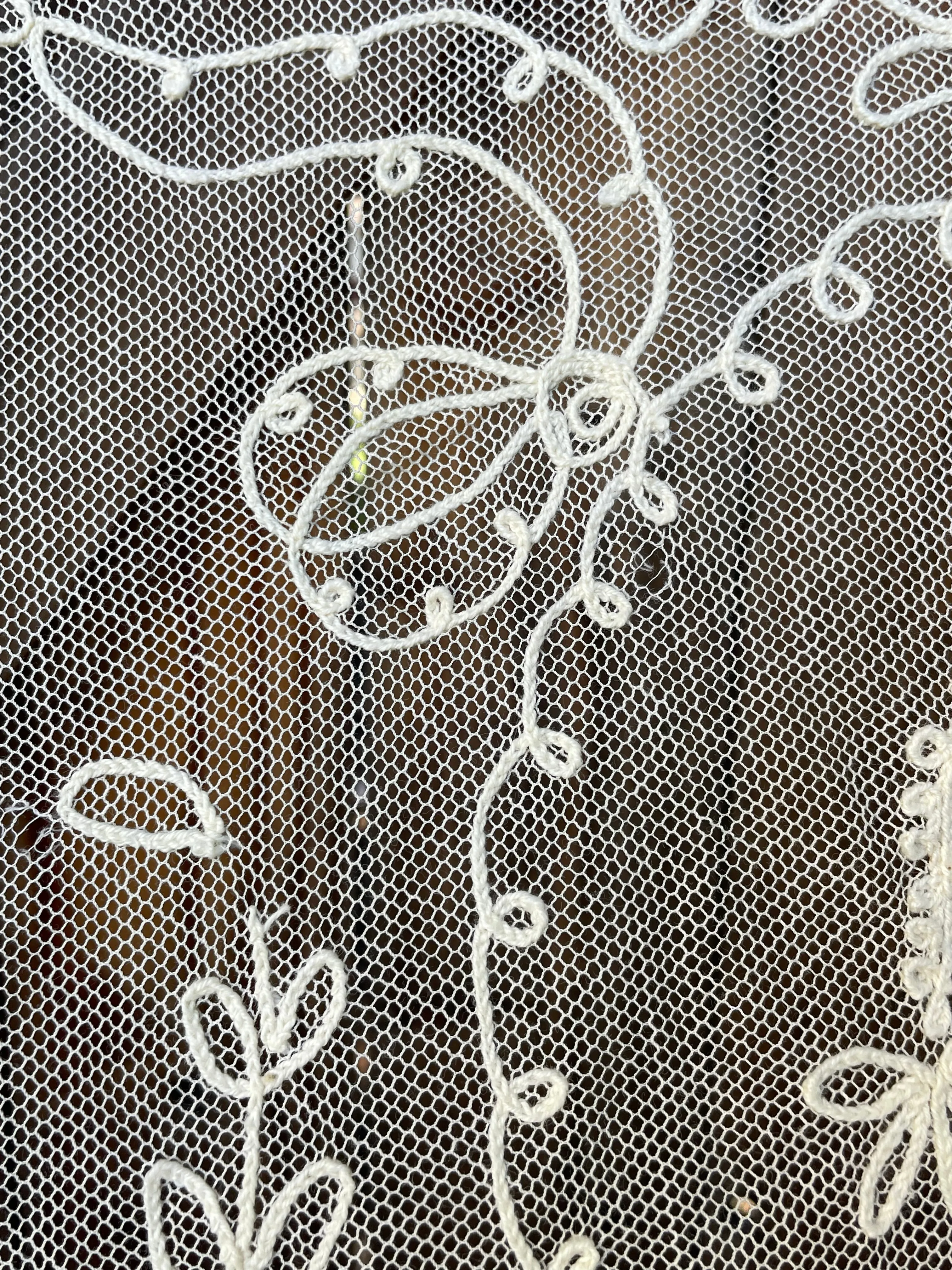 Edwardian Era Tambour Embroidered Net Bedspread/ Shawl/ Ect