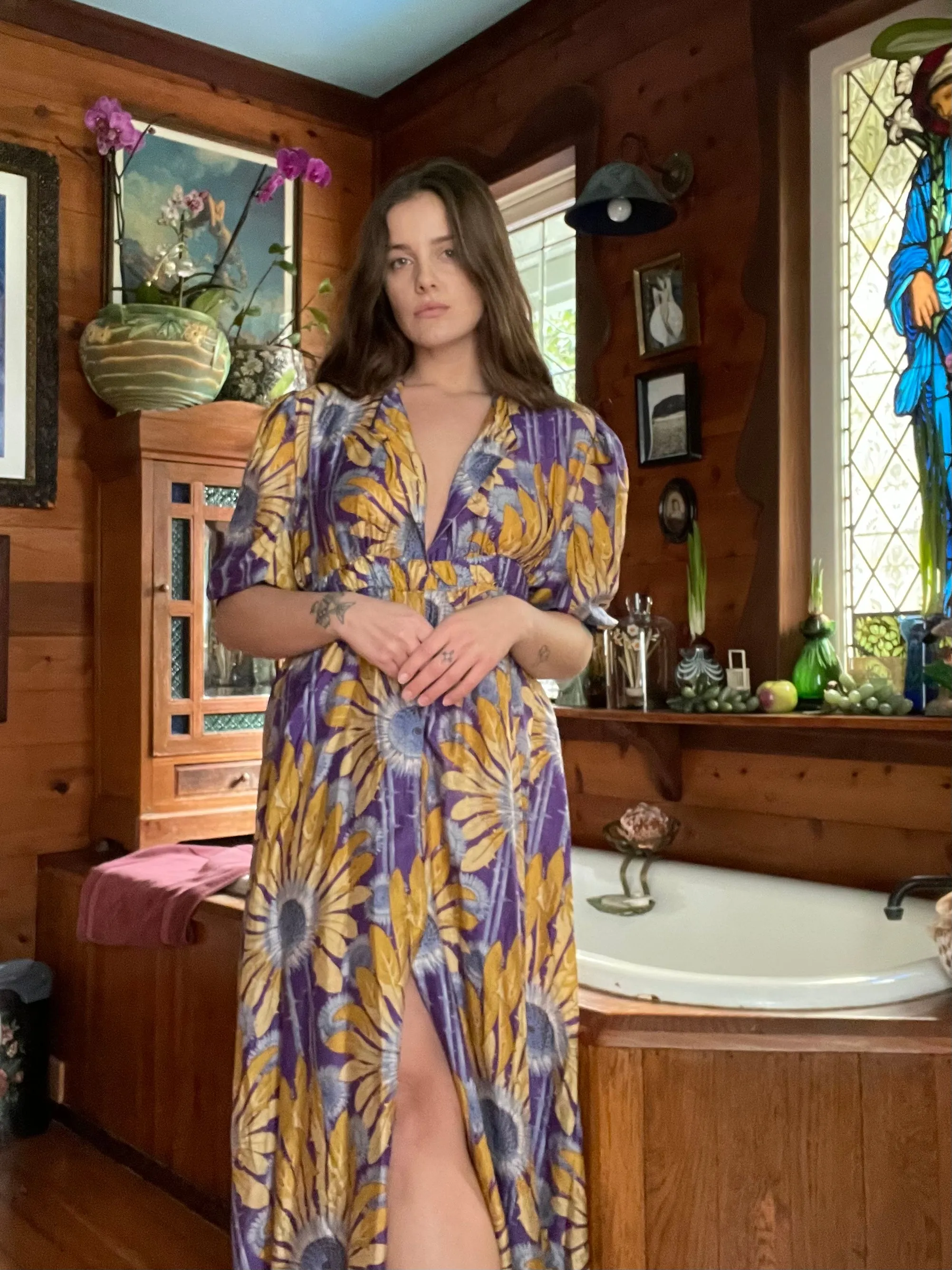 Edwardian Sunflower Silk Dress