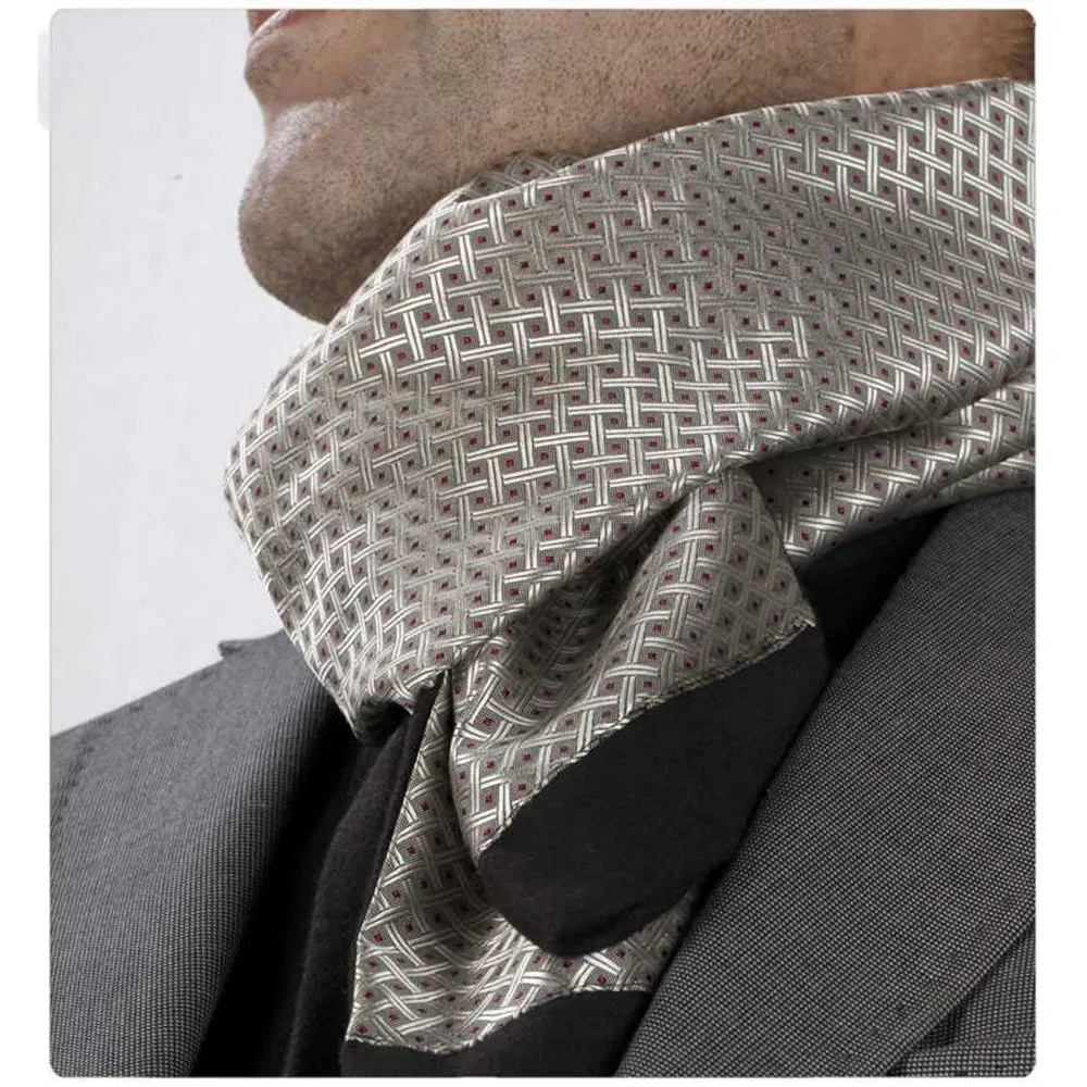 Elegant Metallic Cream Mens Silk Scarf - Designer neck scarf for winters