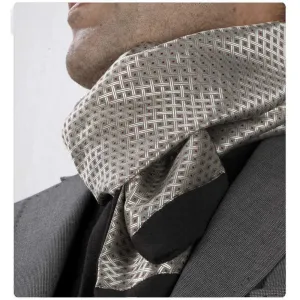 Elegant Metallic Cream Mens Silk Scarf - Designer neck scarf for winters