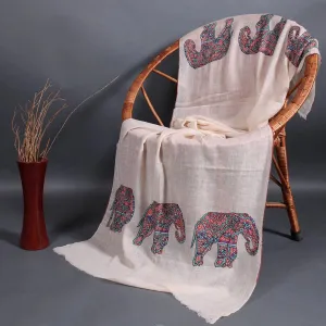 Elephant Design Sozni Embroidered Pashmina Stole