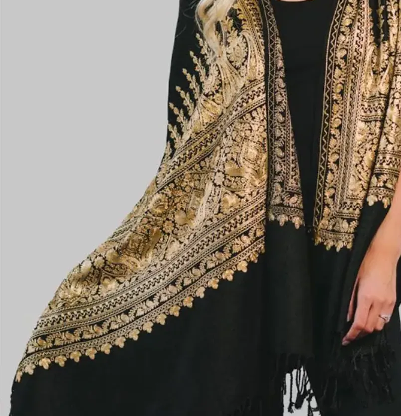 Embroidered Black & Gold Shawl