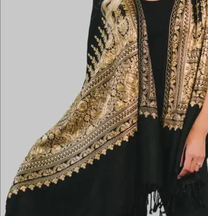 Embroidered Black & Gold Shawl