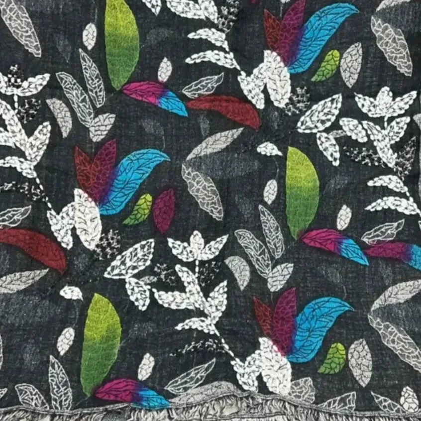 Embroidered Merino Wool Scarf - Dark Grey
