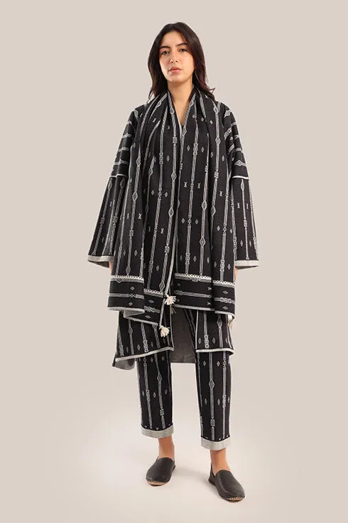 Embroidered striped  shawl with tassels