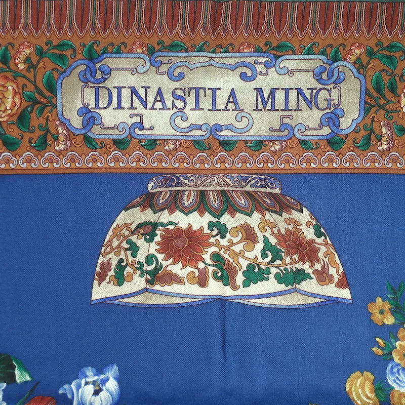 Etro Dinastia Ming Floral Vase Print Scarf Shawl Blue/Multicolor Wool-Silk