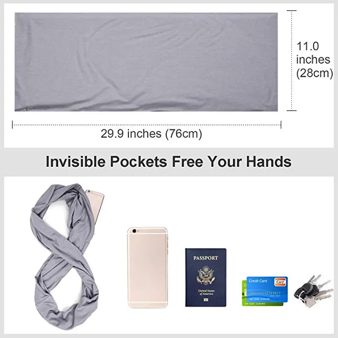 Fashion Infinity Scarf with Zipper Pocket Loop Scarf for Women and Men Neck Head Scarves Travel Wrap