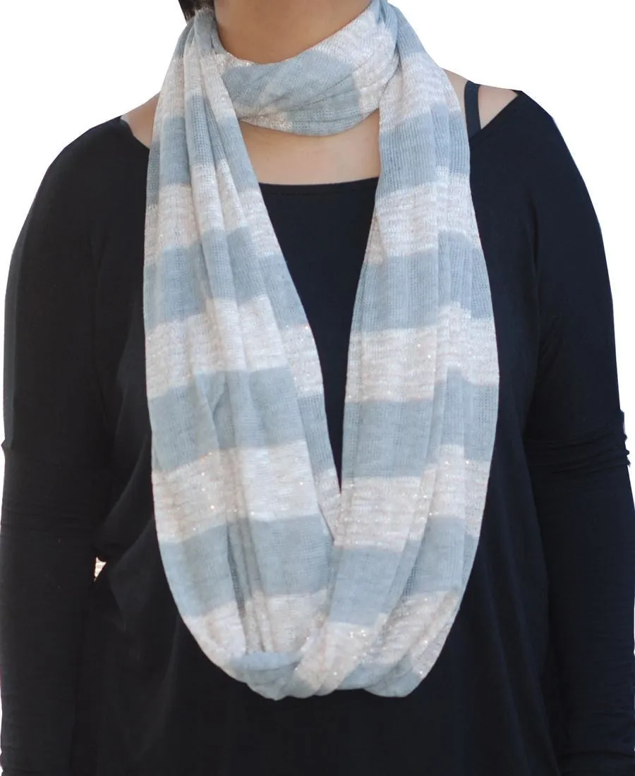 Fashion Scarf Infinity Shawl Pink Gold Stripes One Size