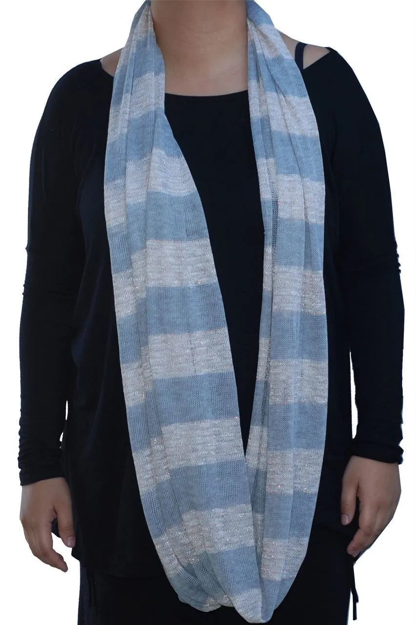 Fashion Scarf Infinity Shawl Pink Gold Stripes One Size