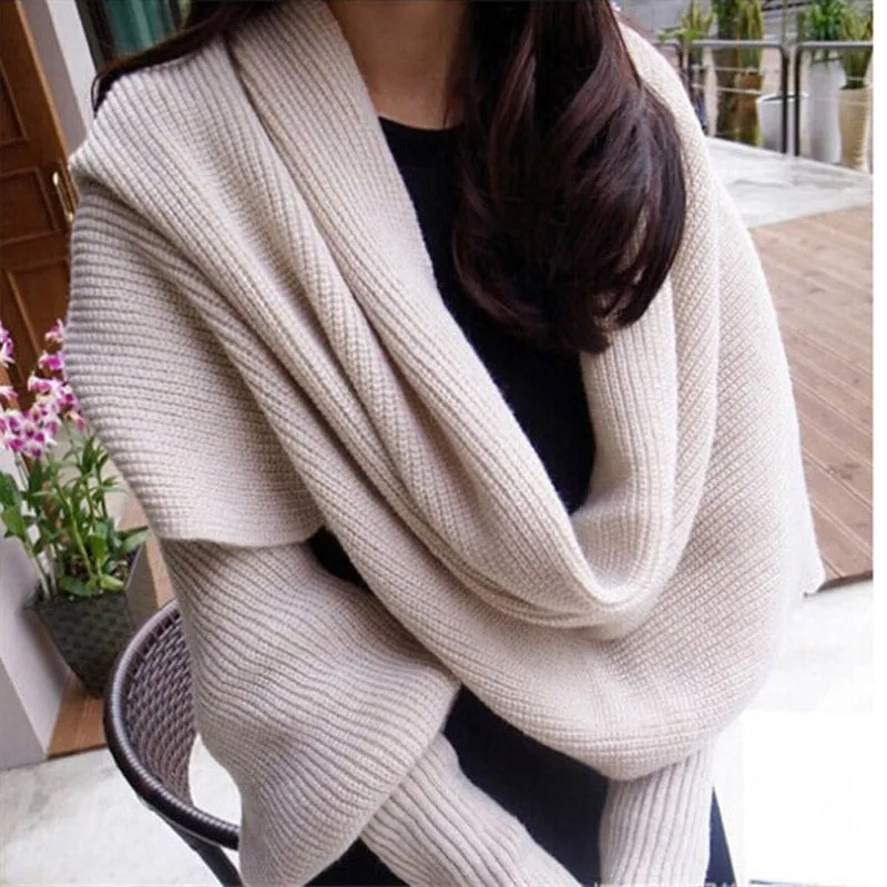 Fashion Woman Scarves Shawls Women Scarves Solid Sleeves Scarf Winter Warm Knitting Long Soft Wraps Scarves Novelty KH851919