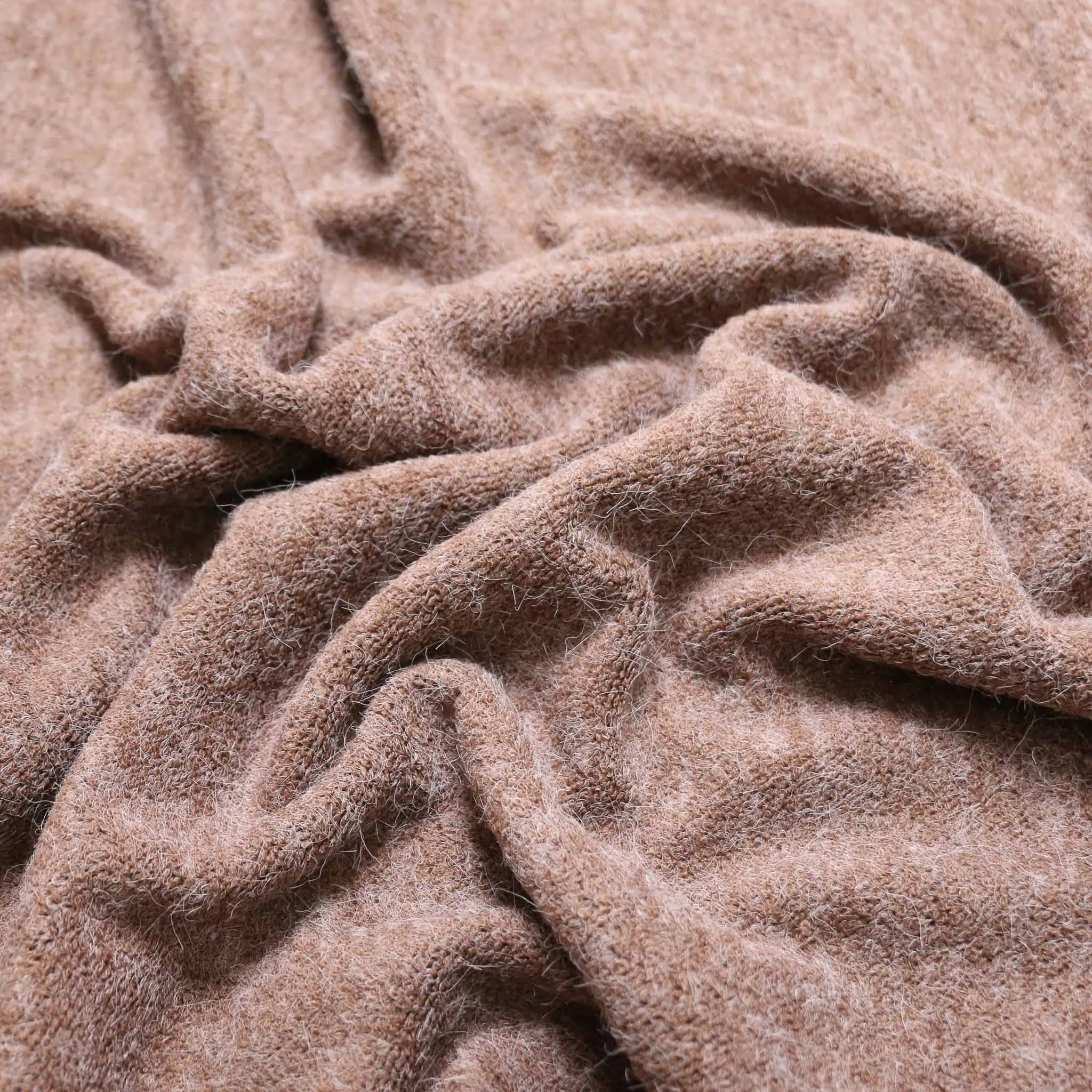 Faux Angora jersey fabric - Khaki green, beige, mauve