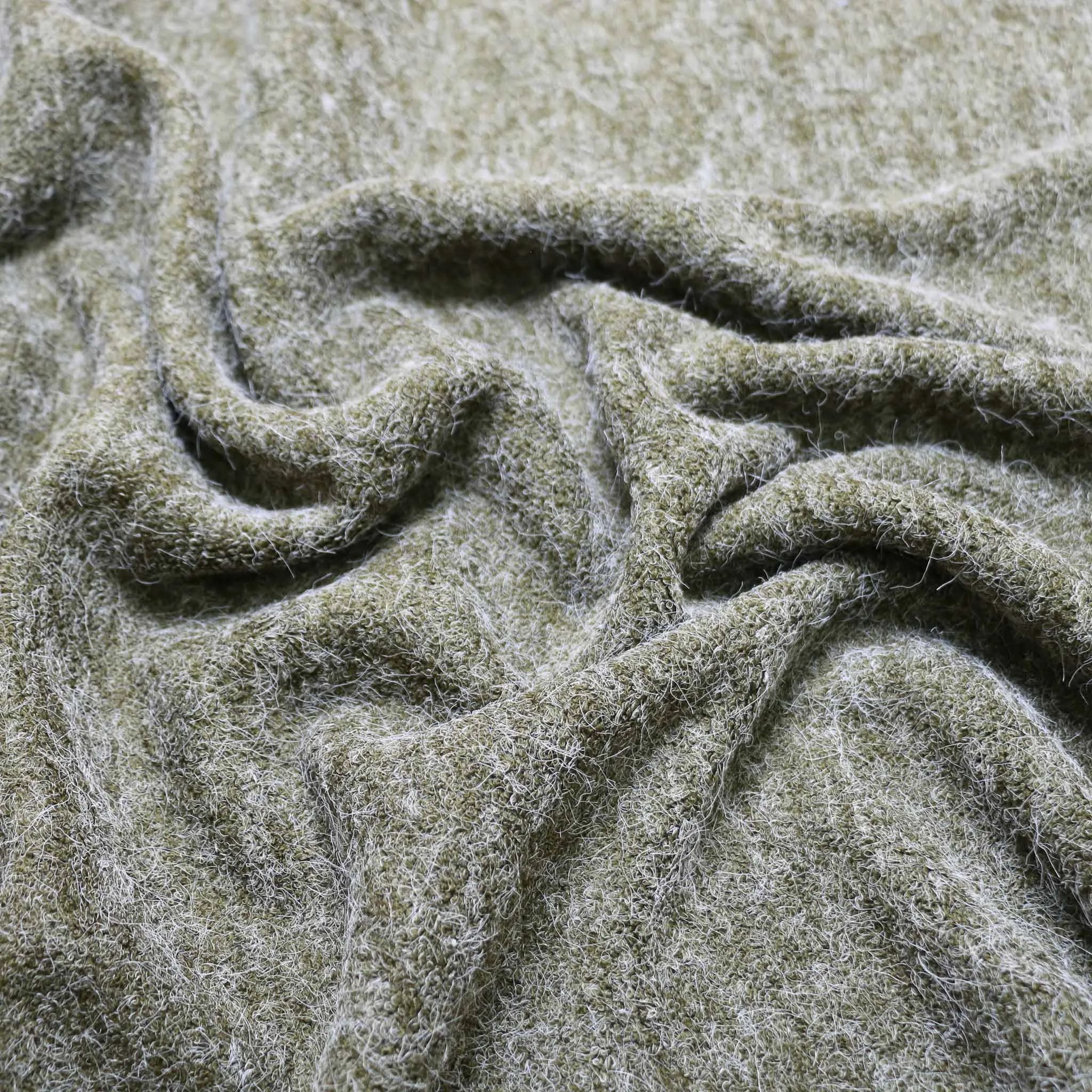 Faux Angora jersey fabric - Khaki green, beige, mauve