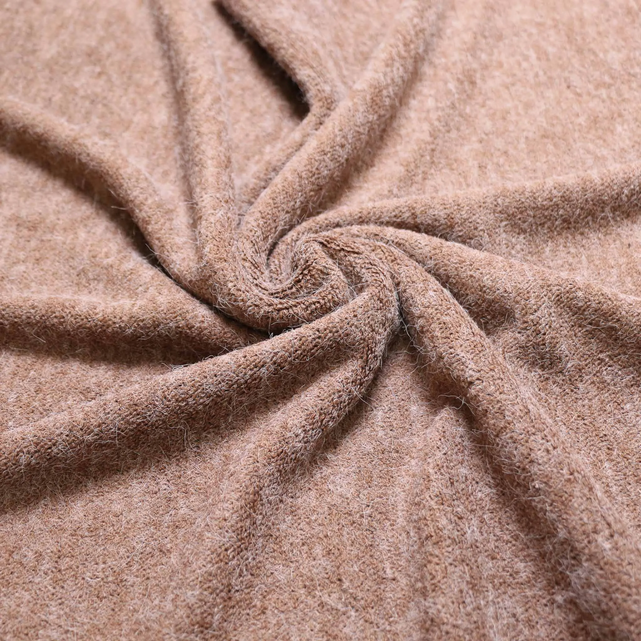Faux Angora jersey fabric - Khaki green, beige, mauve
