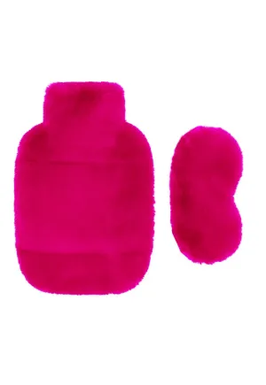 FAUX FUR HOT WATER BOTTLE AND EYE MASK SET-FUCHSIA