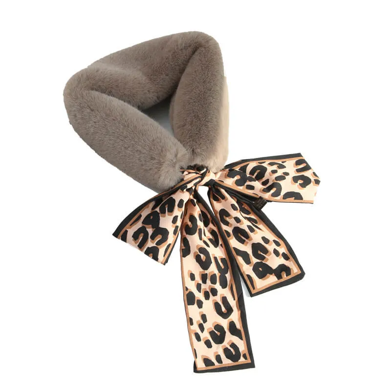 Faux Rabbit Fur Plush Leopard Print Infinity Scarf for Women
