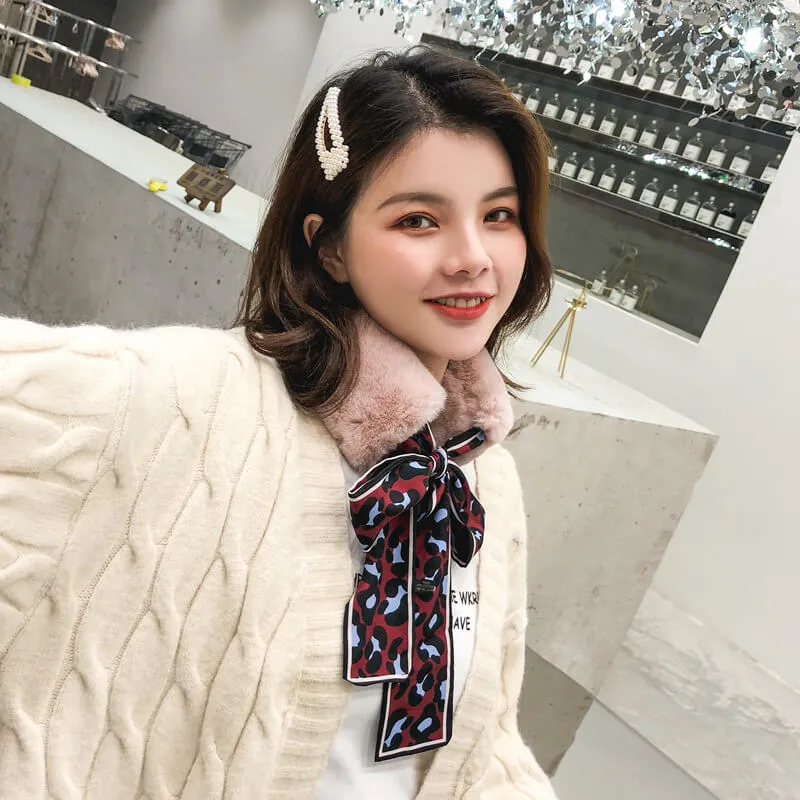 Faux Rabbit Fur Plush Leopard Print Infinity Scarf for Women