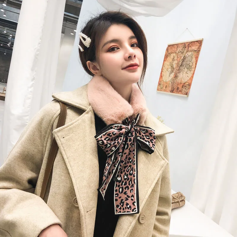Faux Rabbit Fur Plush Leopard Print Infinity Scarf for Women