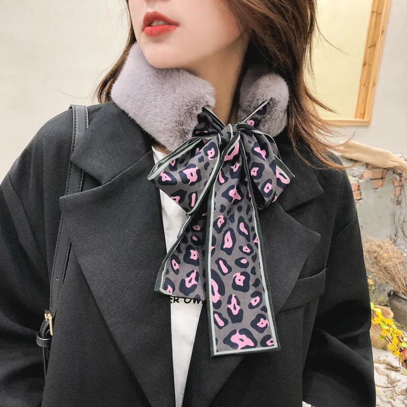 Faux Rabbit Fur Plush Leopard Print Infinity Scarf for Women